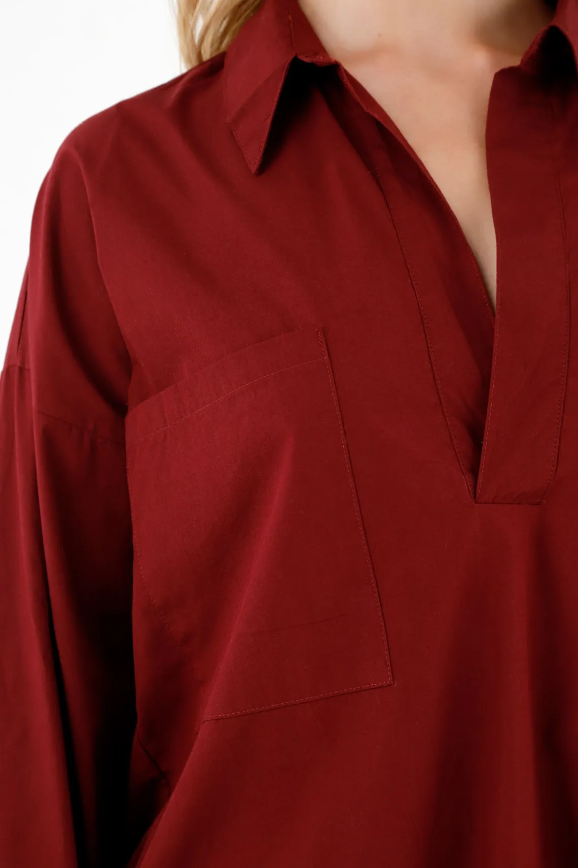 Camisa roja en popelina para mujer