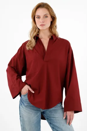 Camisa roja en popelina para mujer