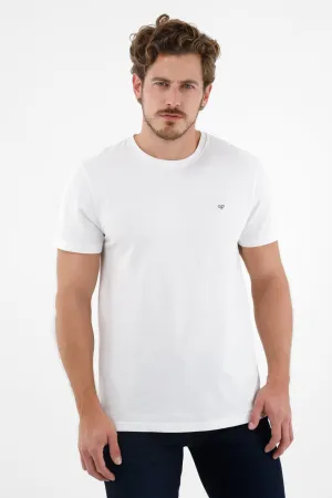 Camiseta blanca con raqueta bordada para hombre