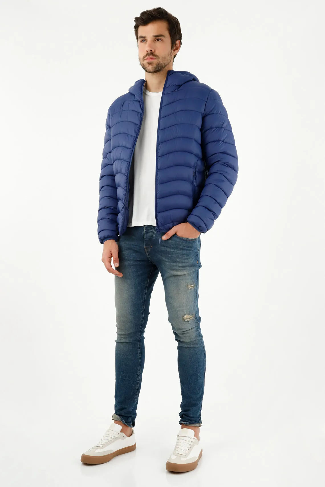 Chaqueta azul con capucha para hombre