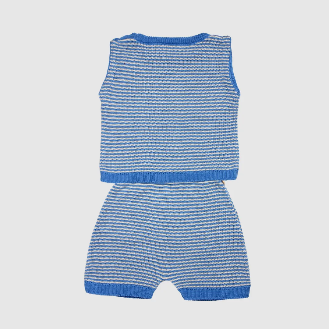 Conjunto em Tricot Comfort - Listrado Azul e Branco Unissex, Bebê e Infantil