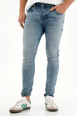 Jean Super Skinny tono medio con arrugas para hombre