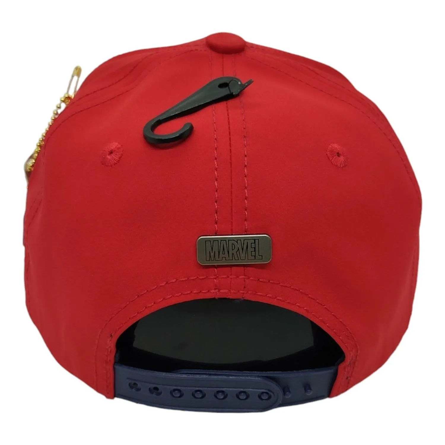 Kndit Caps Gorra Roja Con Azul Marino Placa Plateada Logo Araña Hexágono Spider-Man