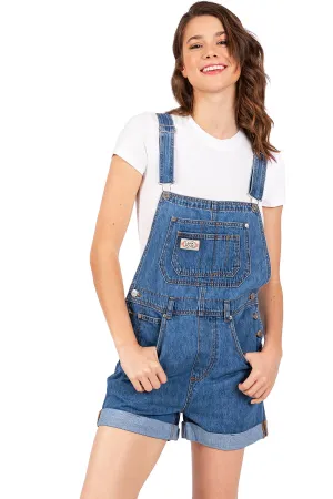 Lana Roux Womens Relaxed Fit Oversized Boyfriend Jean Short Overalls