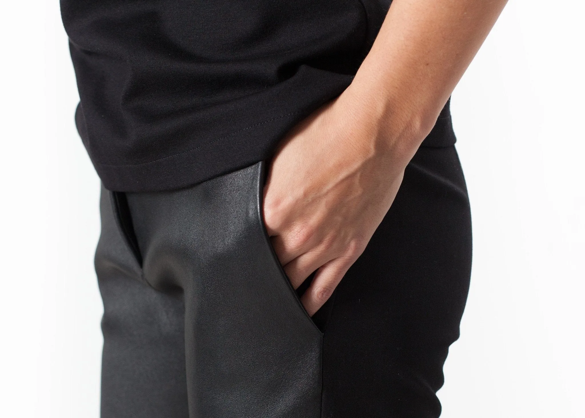 Leather Panel Trouser in Black