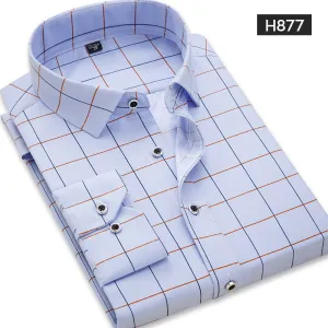 Men's Checkered Long-Sleeve Workwear Shirt | Solid Color Cotton Blend Shirt