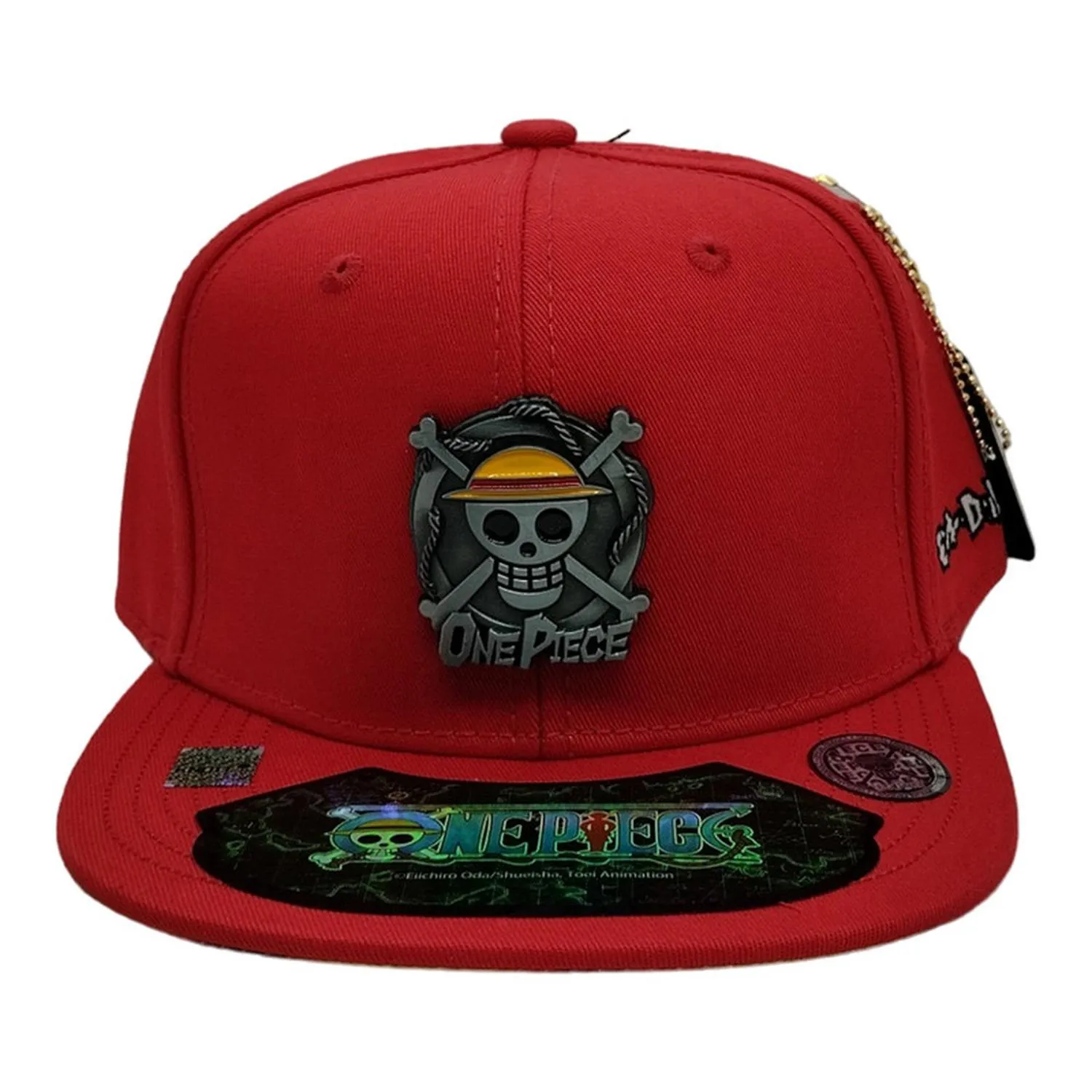 New Arrival Kndit Caps Gorra Roja Placa Bronce Logo Luffy Con Cuerda One Piece