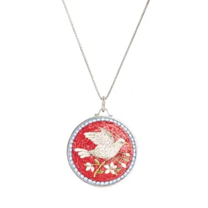 PEACE DOVE - RED MICROMOSAIC - SILVER NECKLACE