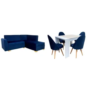 Sofa en L Osaki Tela Azul   Juego de Comedor  4 Puestos Porto En Tela Tela Azul